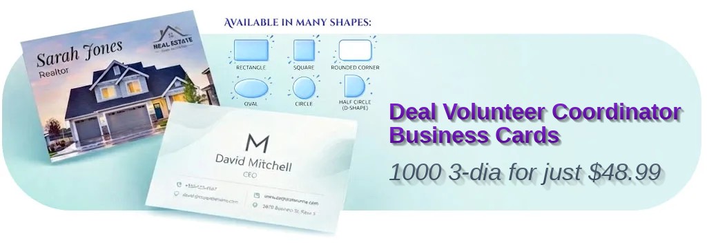 1000 Deal Circle 3 Dia 16pt Premium Glossy Volunteer Coordinator Business Cards