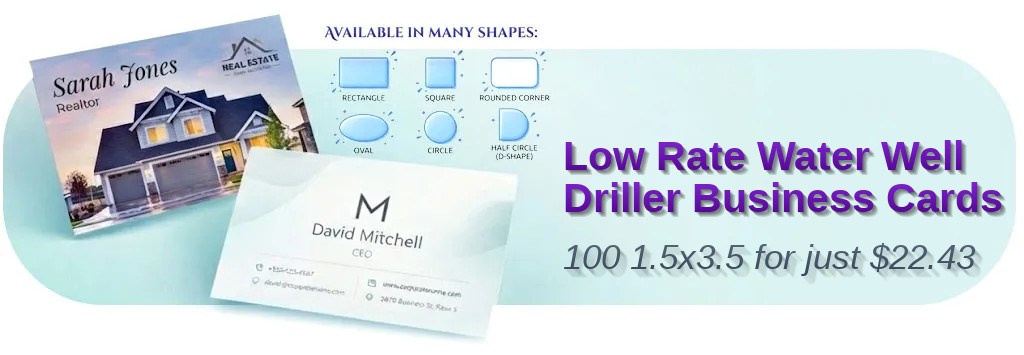 100 Low Rate Slim Rectangle 1.5x3.5 18pt Premium Kraft Water Well Driller Business Cards