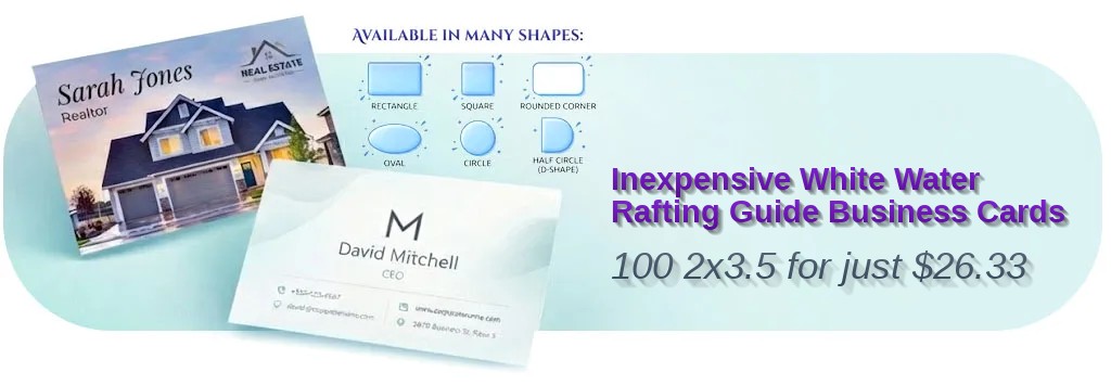 100 Inexpensive Standard Rectangle 2x3.5 13pt Premium Linen White Water Rafting Guide Business Cards