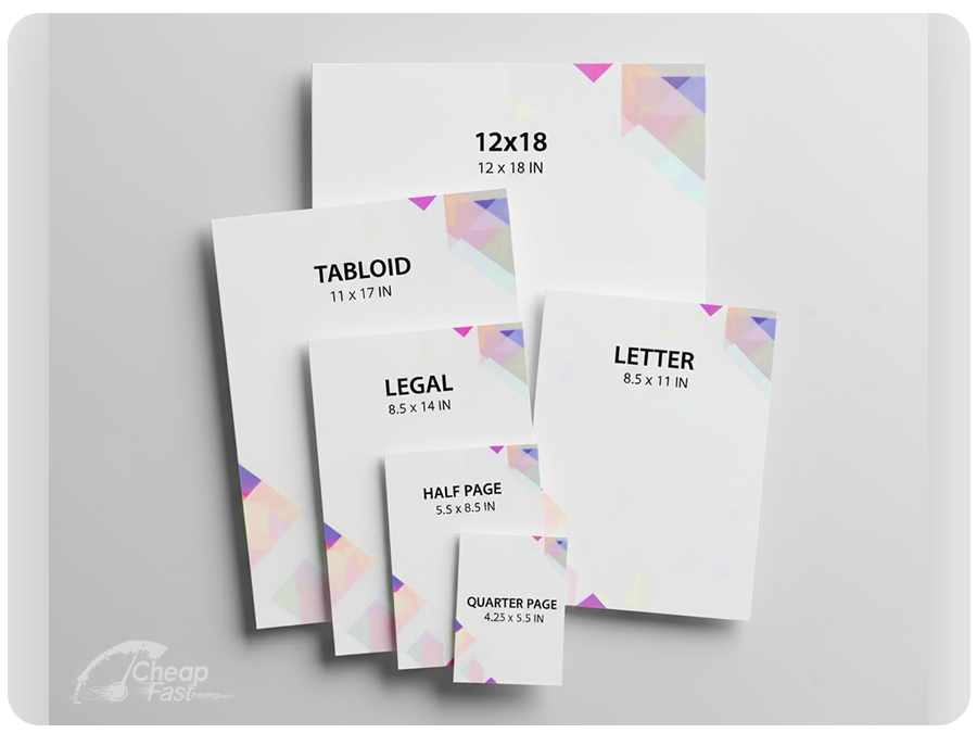 Diagram showing common document sizes like Letter, Legal, and Tabloid