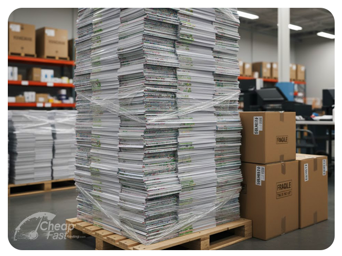 A large stack of bulk printed documents