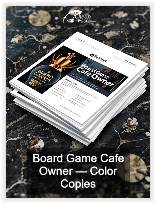 Board Game Cafe Owner business card design sample