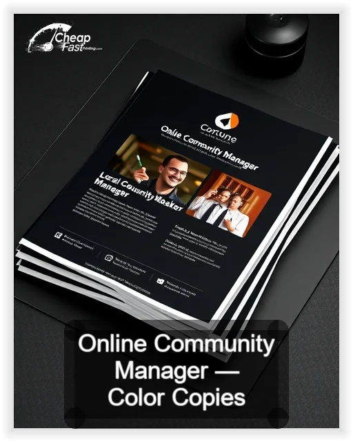 Online Community Manager business card design sample