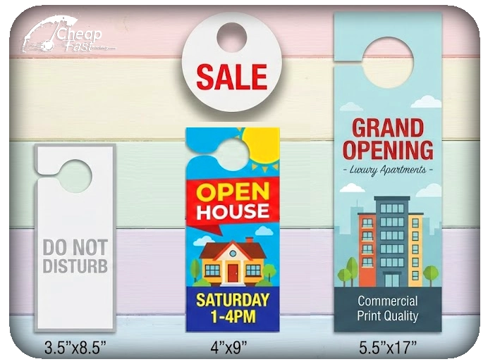 Comparison of standard, jumbo, and die-cut door hanger sizes for marketing