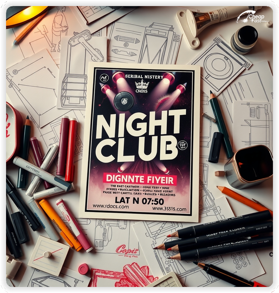 Artistic Layout Sample, Nightclub marketing materials print sample