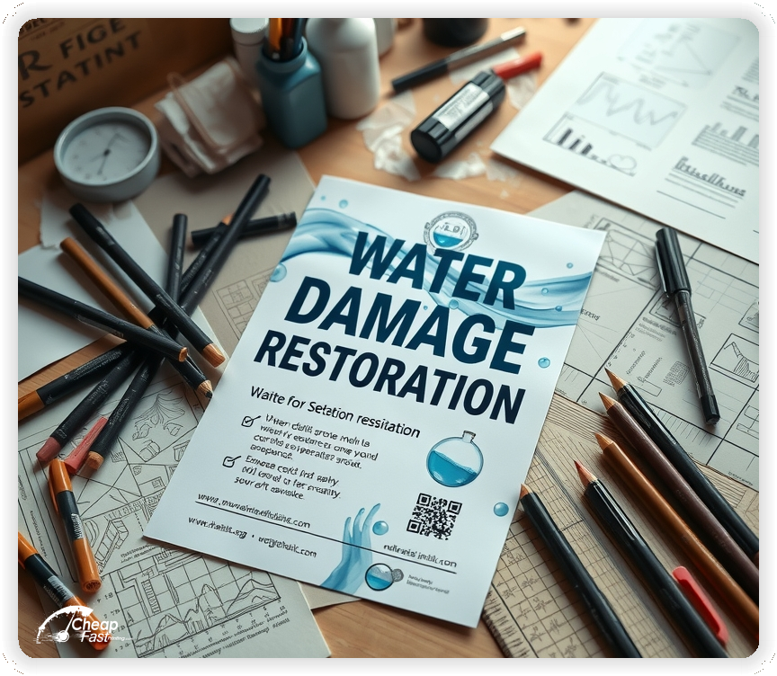 Print Ready Layout 1, Water Damage Restoration brochures layout example
