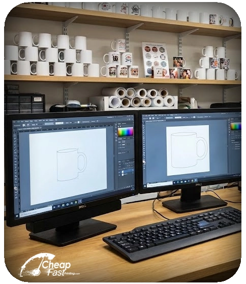 Professional design setup for a print-ready drinkware layout