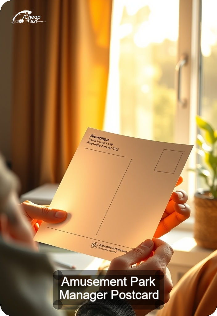 Amusement Park Manager Postcard Sample 01 · 4.5" x 6.5" design sample