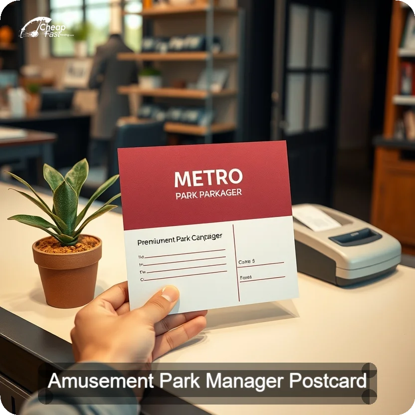 Amusement Park Manager Postcard Sample 08 · 5" x 5" design sample