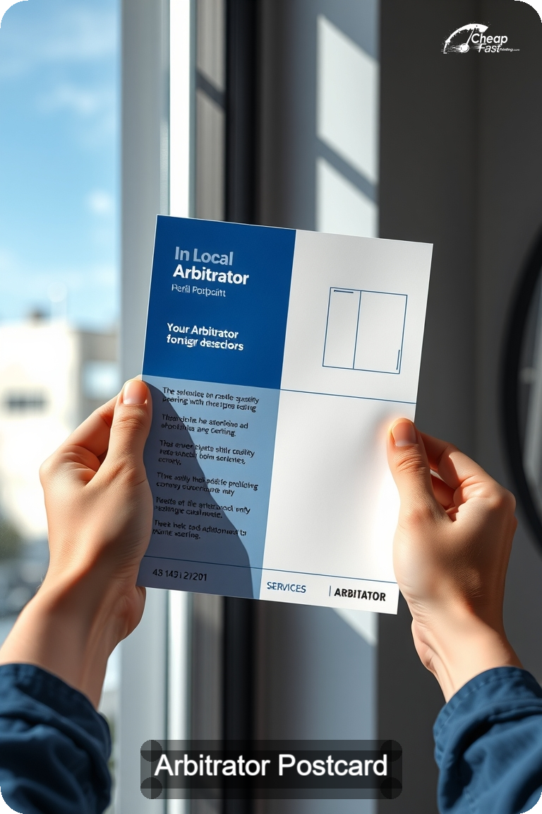 Arbitrator Postcard Sample 01 · 4.5" x 11" design sample