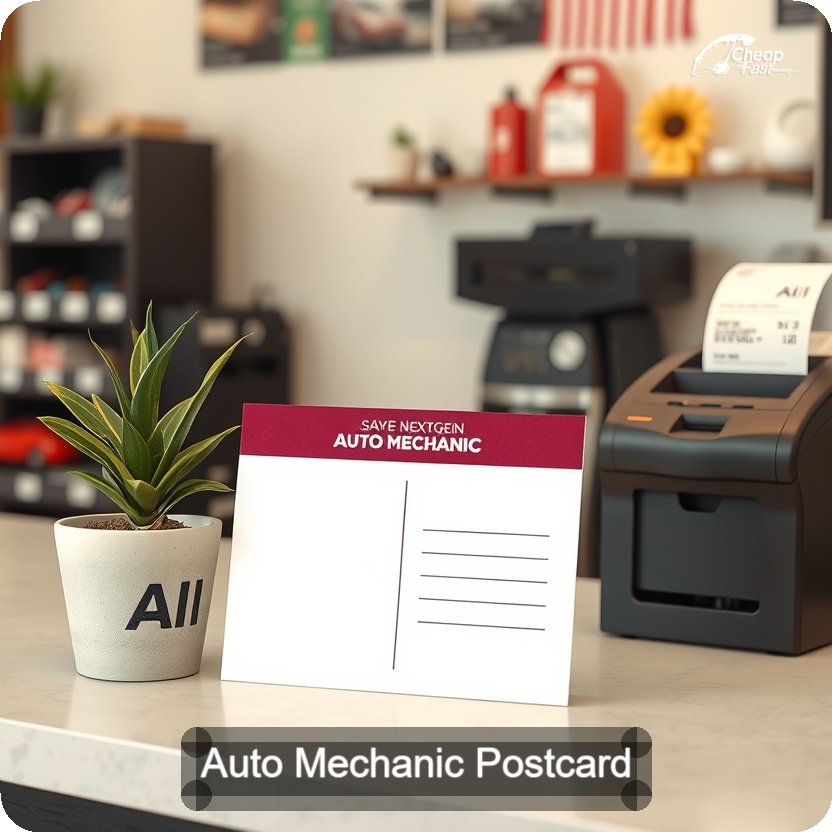 Auto Mechanic Postcard Sample 10 · 5" x 5" design sample