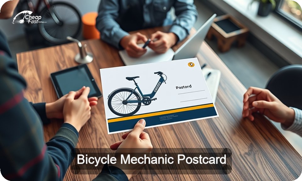 Bicycle Mechanic Postcard Sample 01 · 4" x 9" design sample