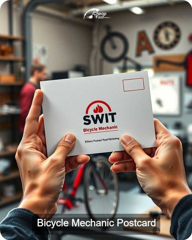 Bicycle Mechanic Postcard Sample 10 · 4.25" x 5.5" design sample