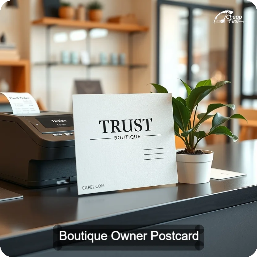 Boutique Owner Postcard Sample 01 · 5" x 5" design sample