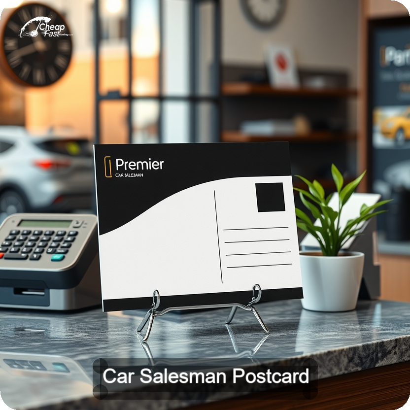 Car Salesman Postcard Sample 05 · 5" x 5" design sample