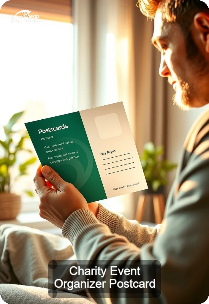 Charity Event Organizer Postcard Sample 01 · 4.5" x 6.5" design sample