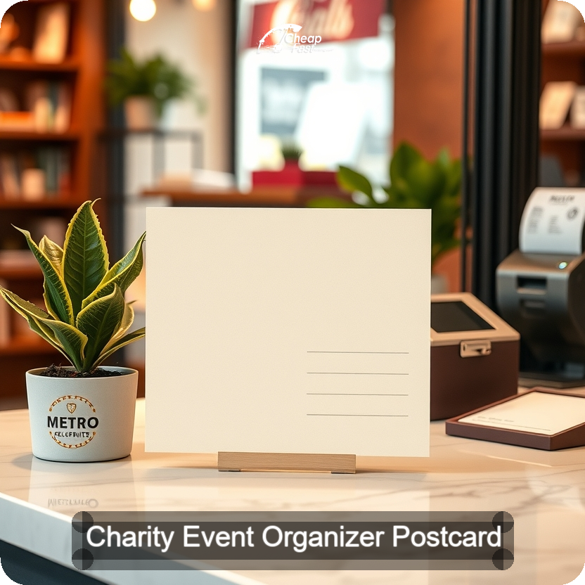 Charity Event Organizer Postcard Sample 08 · 5" x 5" design sample