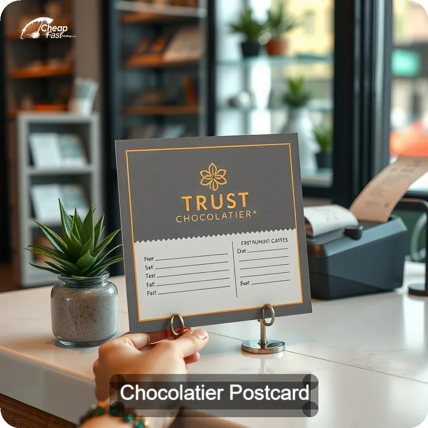 Chocolatier Postcard Sample 01 · 5" x 5" design sample