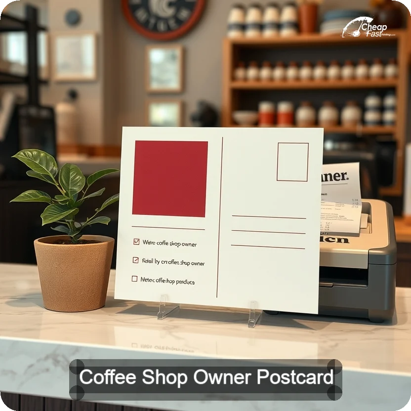 Coffee Shop Owner Postcard Sample 08 · 5" x 5" design sample