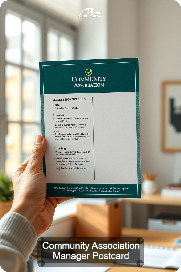 Community Association Manager Postcard Sample 07 · 4.5" x 11" design sample