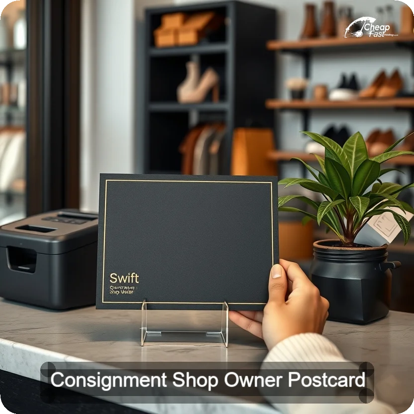 Consignment Shop Owner Postcard Sample 03 · 5" x 5" design sample