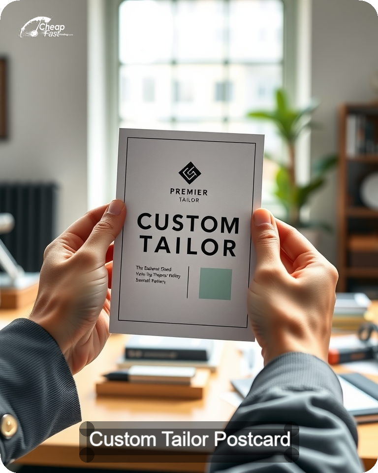 Custom Tailor Postcard Sample 02 · 4.25" x 5.5" design sample