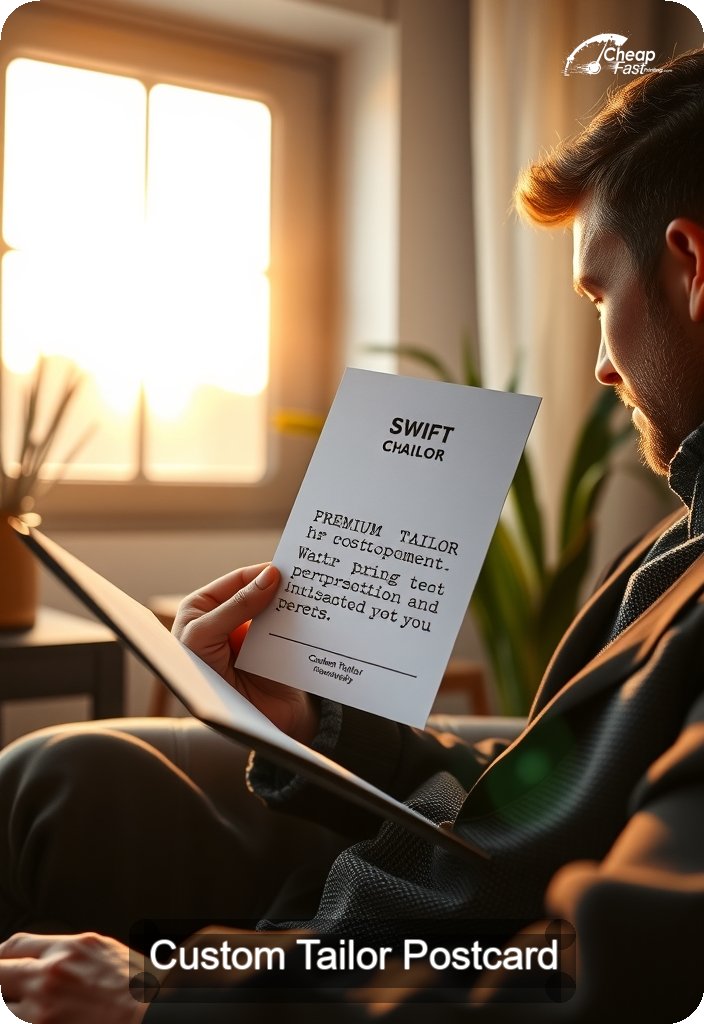 Custom Tailor Postcard Sample 04 · 4.5" x 6.5" design sample