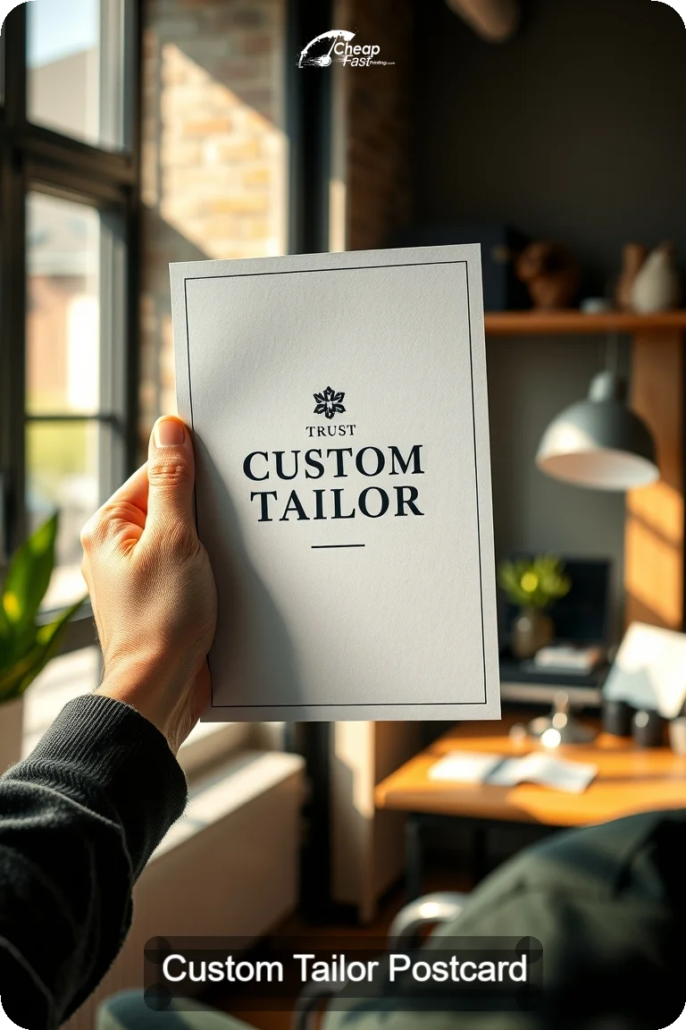 Custom Tailor Postcard Sample 06 · 4.5" x 11" design sample