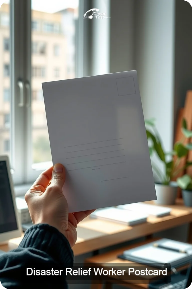 Disaster Relief Worker Postcard Sample 02 · 4.5" x 11" design sample