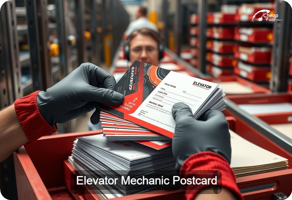Elevator Mechanic Postcard Sample 02 · 6" x 11" design sample