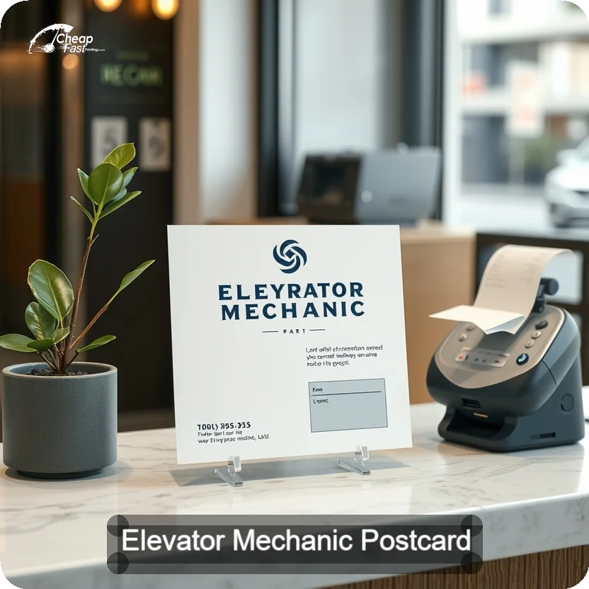 Elevator Mechanic Postcard Sample 03 · 5" x 5" design sample