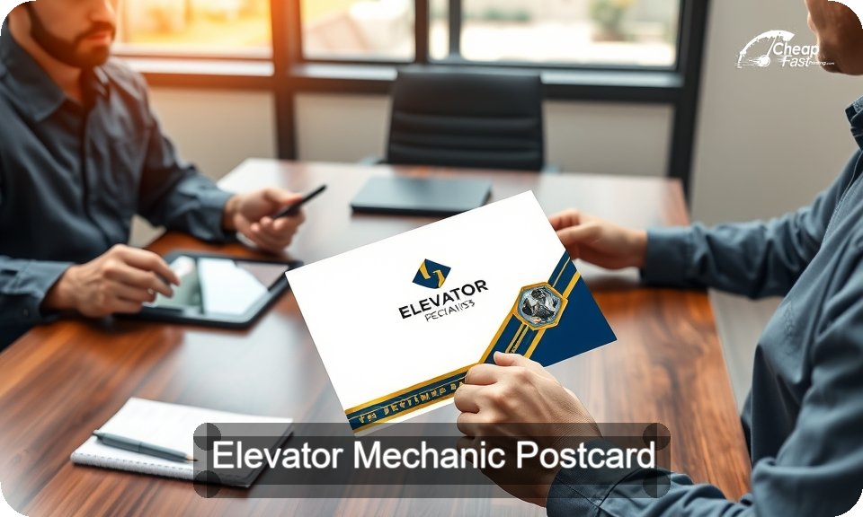 Elevator Mechanic Postcard Sample 05 · 4" x 9" design sample