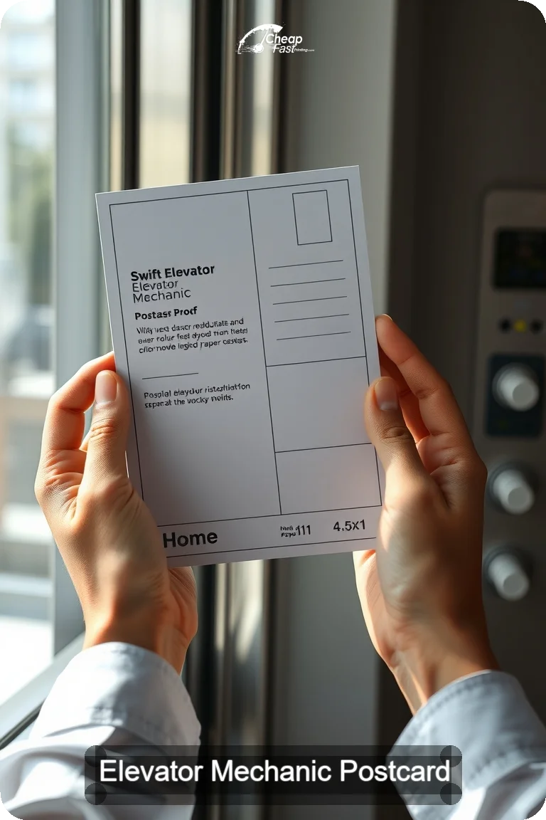 Elevator Mechanic Postcard Sample 08 · 4.5" x 11" design sample