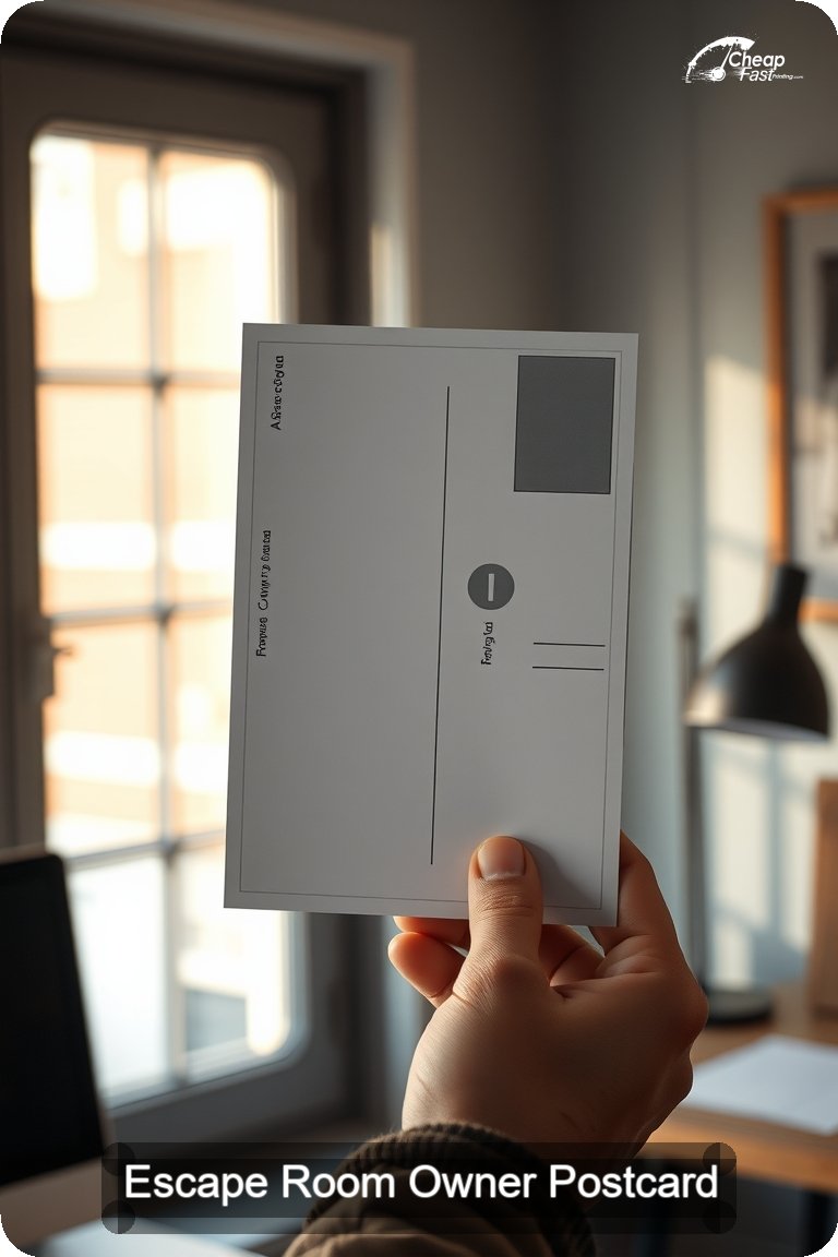 Escape Room Owner Postcard Sample 10 · 4.5" x 11" design sample