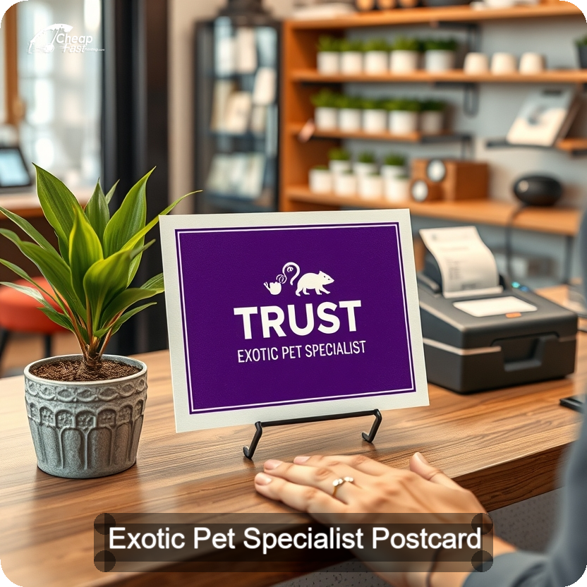Exotic Pet Specialist Postcard Sample 01 · 5" x 5" design sample