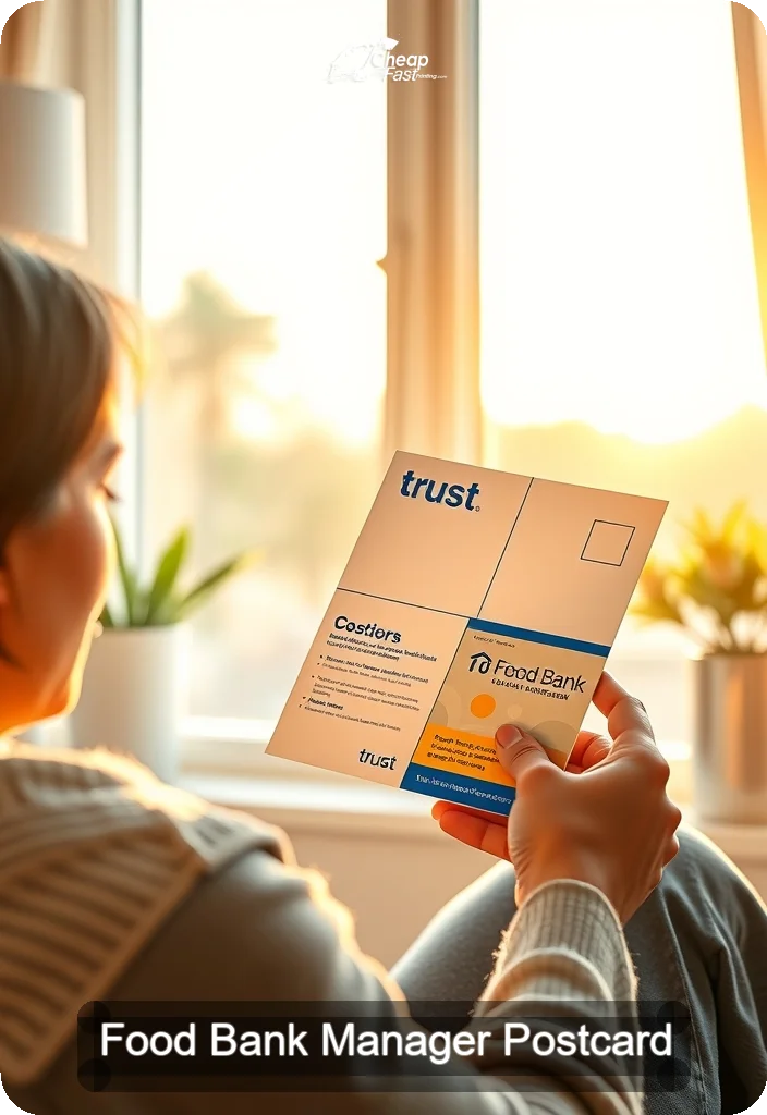 Food Bank Manager Postcard Sample 02 · 4.5" x 6.5" design sample