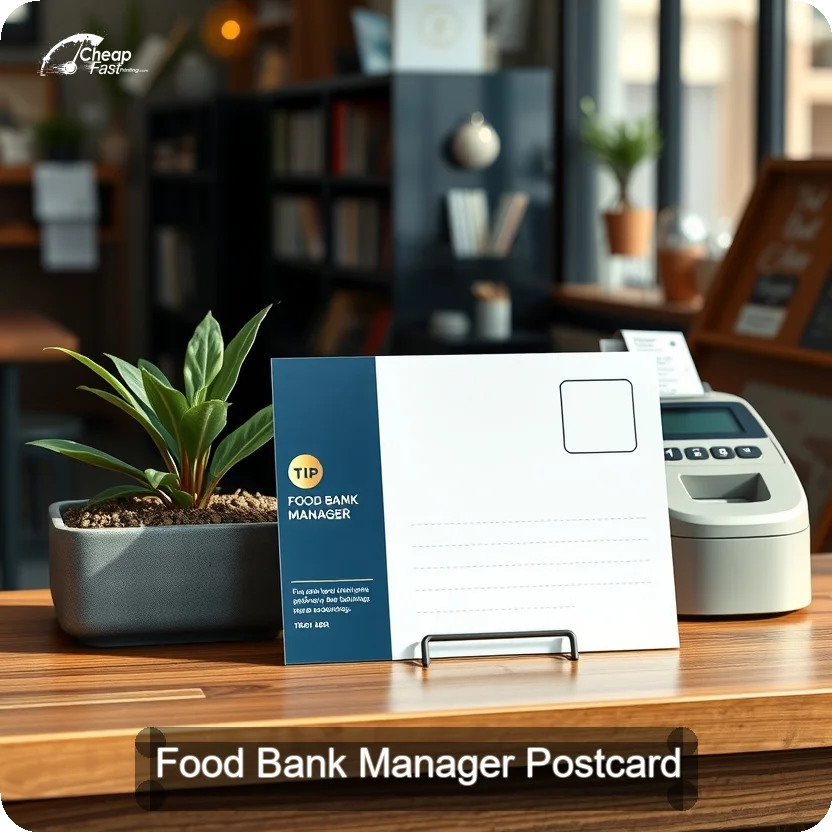 Food Bank Manager Postcard Sample 09 · 5" x 5" design sample