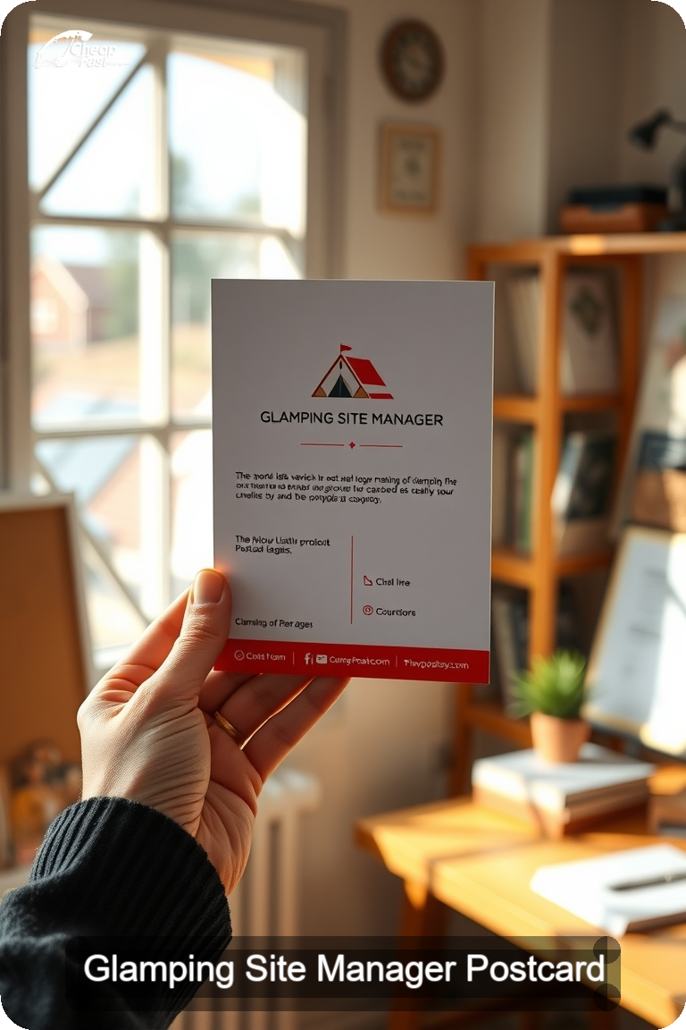 Glamping Site Manager Postcard Sample 01 · 4.5" x 11" design sample