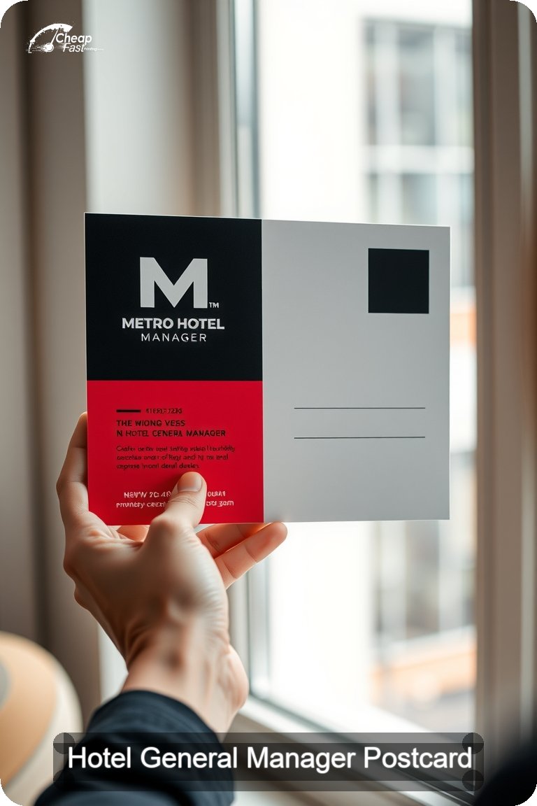 Hotel General Manager Postcard Sample 03 · 4.5" x 11" design sample