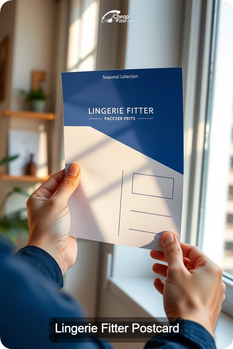 Lingerie Fitter Postcard Sample 01 · 4.5" x 11" design sample