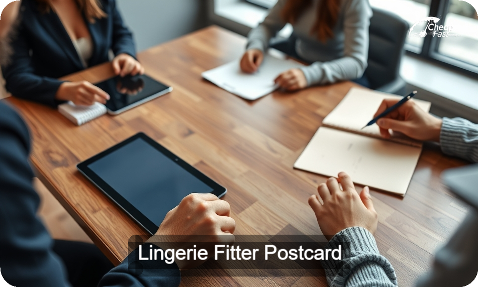 Lingerie Fitter Postcard Sample 08 · 4" x 9" design sample