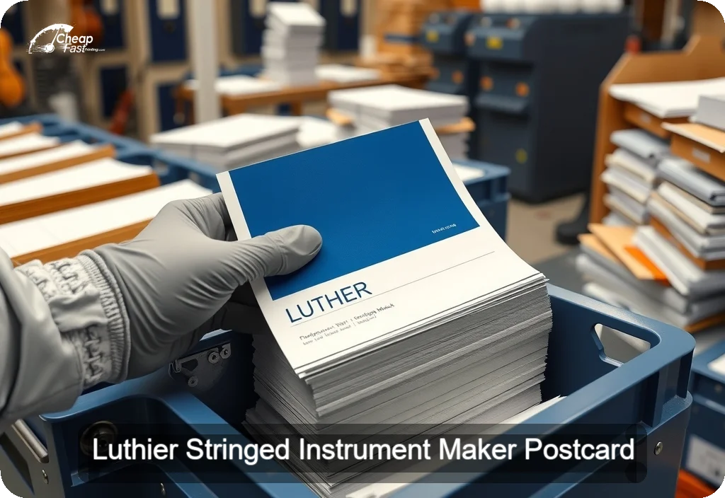 Luthier Stringed Instrument Maker Postcard Sample 01 · 6" x 11" design sample