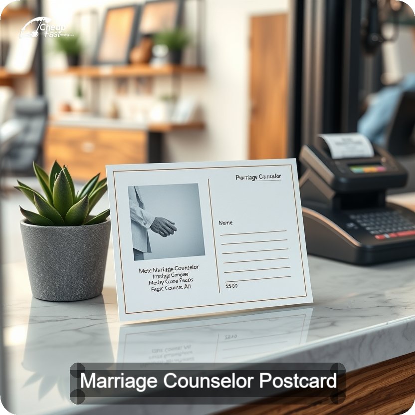Marriage Counselor Postcard Sample 08 · 5" x 5" design sample