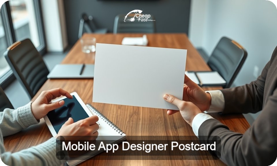 Mobile App Designer Postcard Sample 05 · 4" x 9" design sample