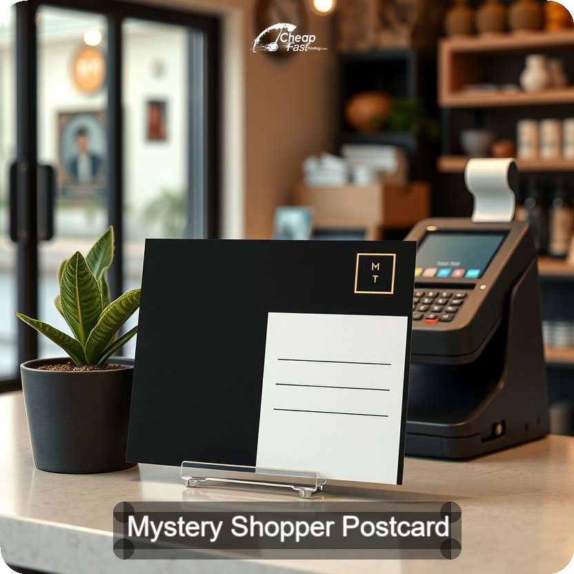 Mystery Shopper Postcard Sample 04 · 5" x 5" design sample