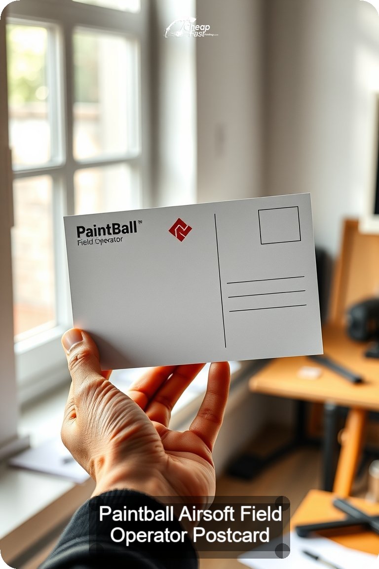 Paintball Airsoft Field Operator Postcard Sample 09 · 4.5" x 11" design sample