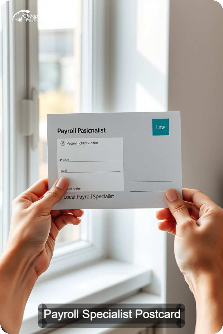 Payroll Specialist Postcard Sample 01 · 4.5" x 11" design sample