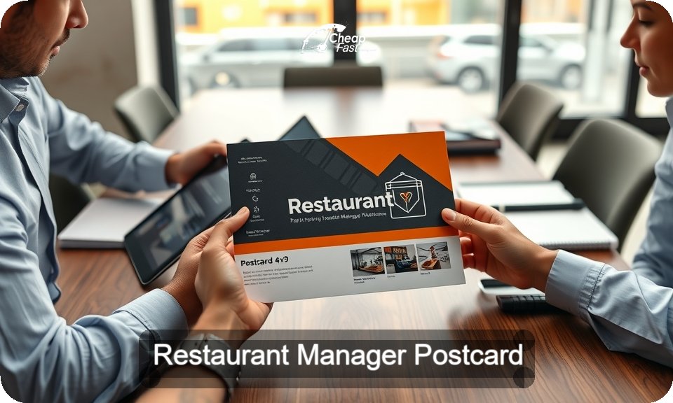 Restaurant Manager Postcard Sample 02 · 4" x 9" design sample