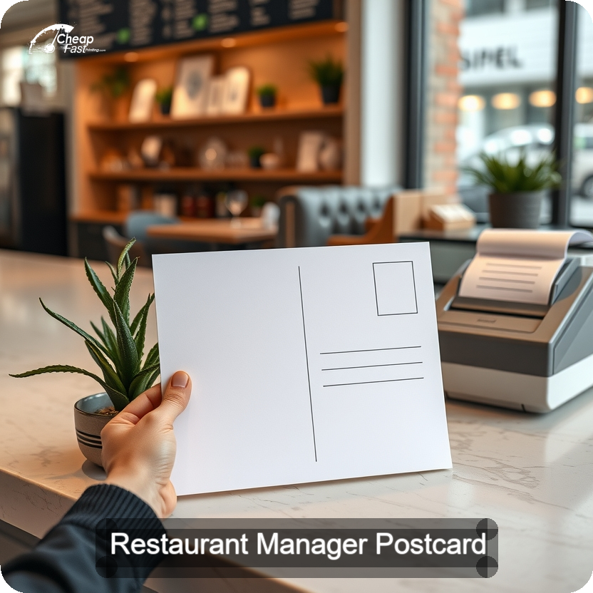 Restaurant Manager Postcard Sample 10 · 5" x 5" design sample