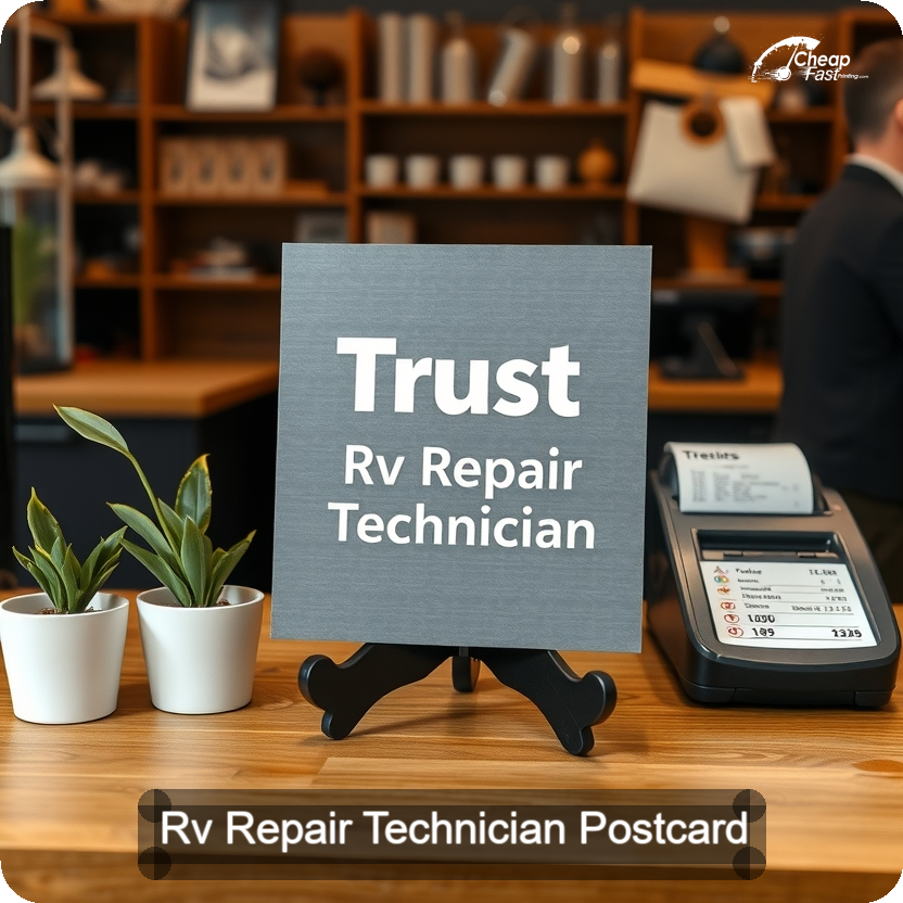 Rv Repair Technician Postcard Sample 01 · 5" x 5" design sample